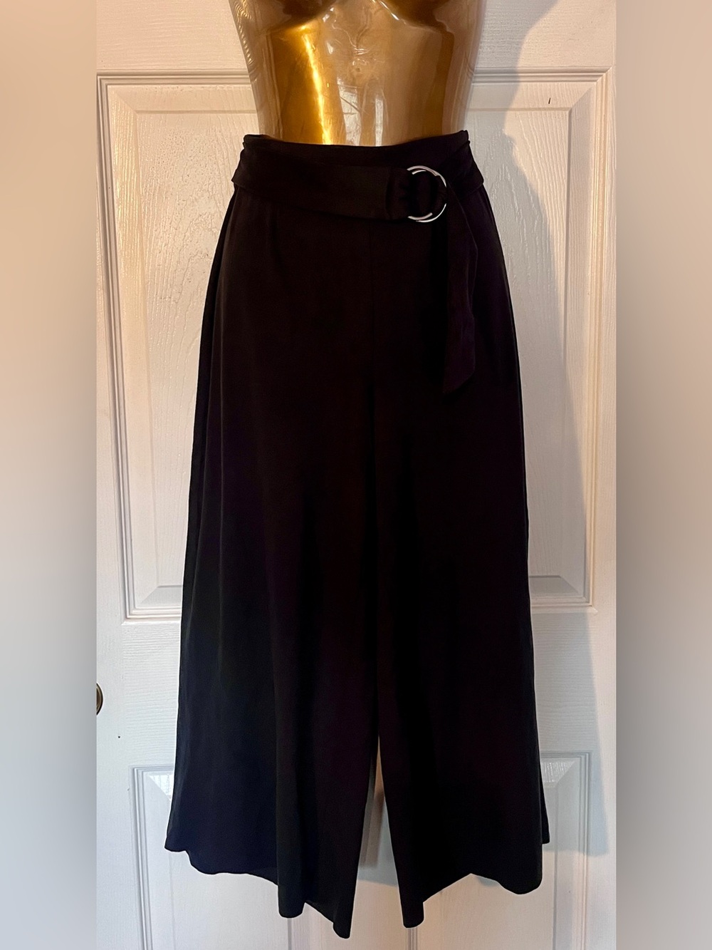 Kensie Black Maxi Wide-Leg Culotte with D-Ring Belt